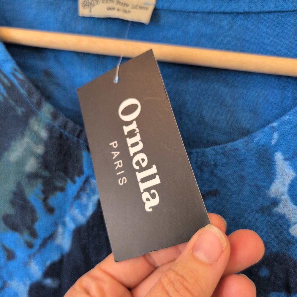 Ornella Paris 100% Pure‎ Linen Dress Medium Blue Made in Italy Artsy Art to Wear - Picture 7 of 9